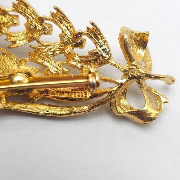 Vintage Mamselle Gold Tone Floral Brooch Pin 1960s - Picture 4 of 5